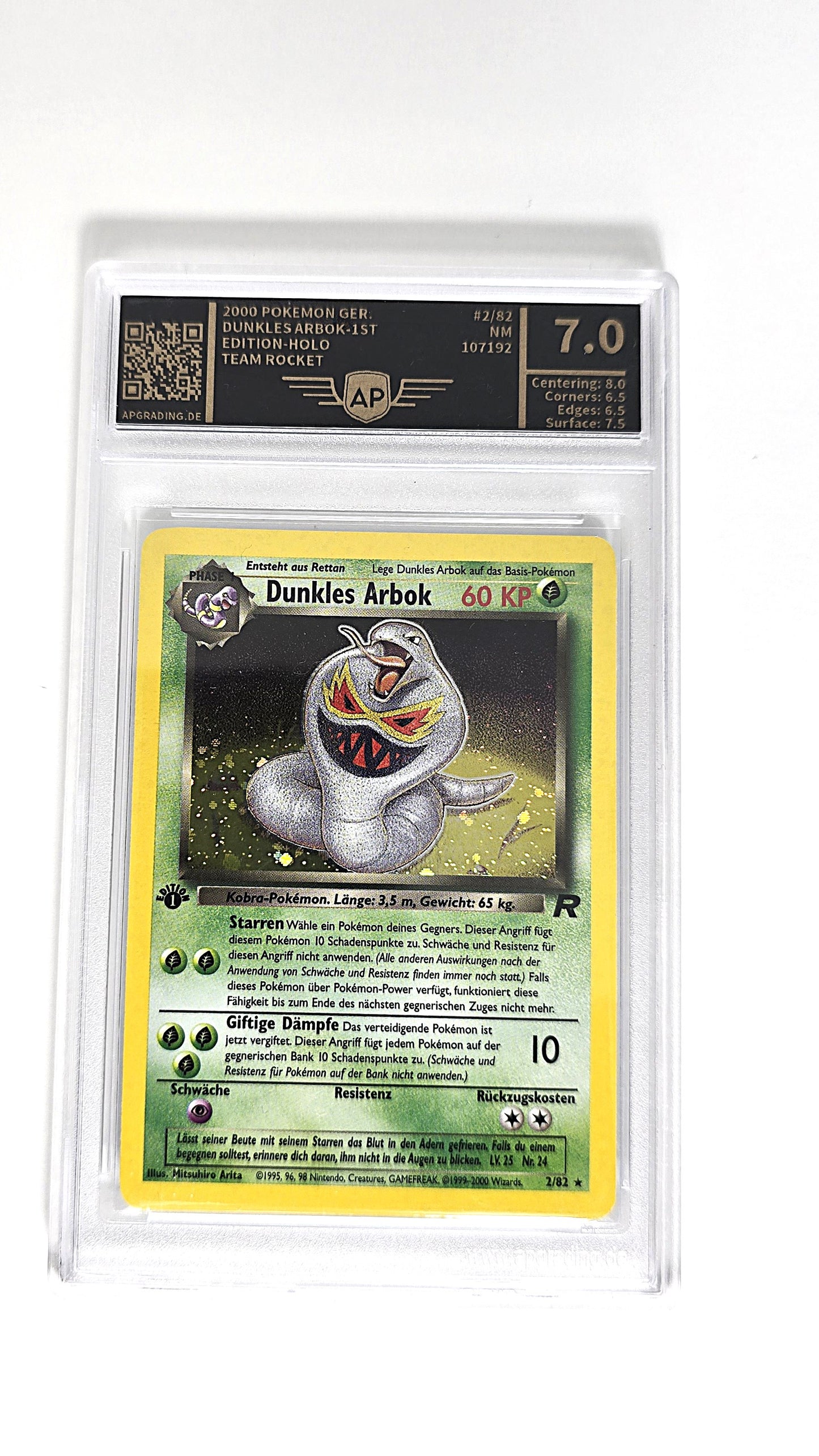Dunkles Arbok Holo First edition Team Rocket AP Grading 7,0 Deutsch