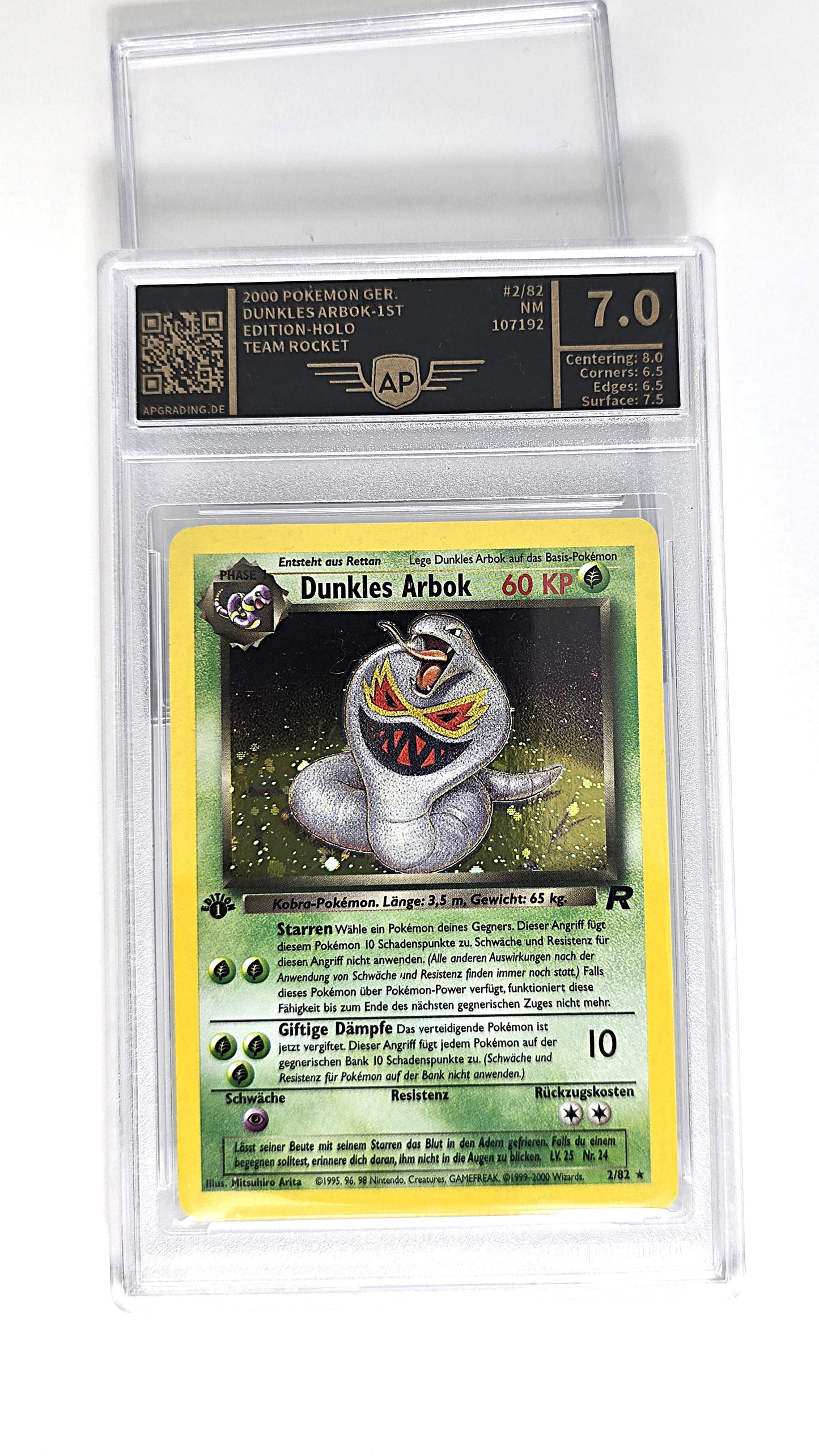 Dunkles Arbok Holo First edition Team Rocket AP Grading 7,0 Deutsch