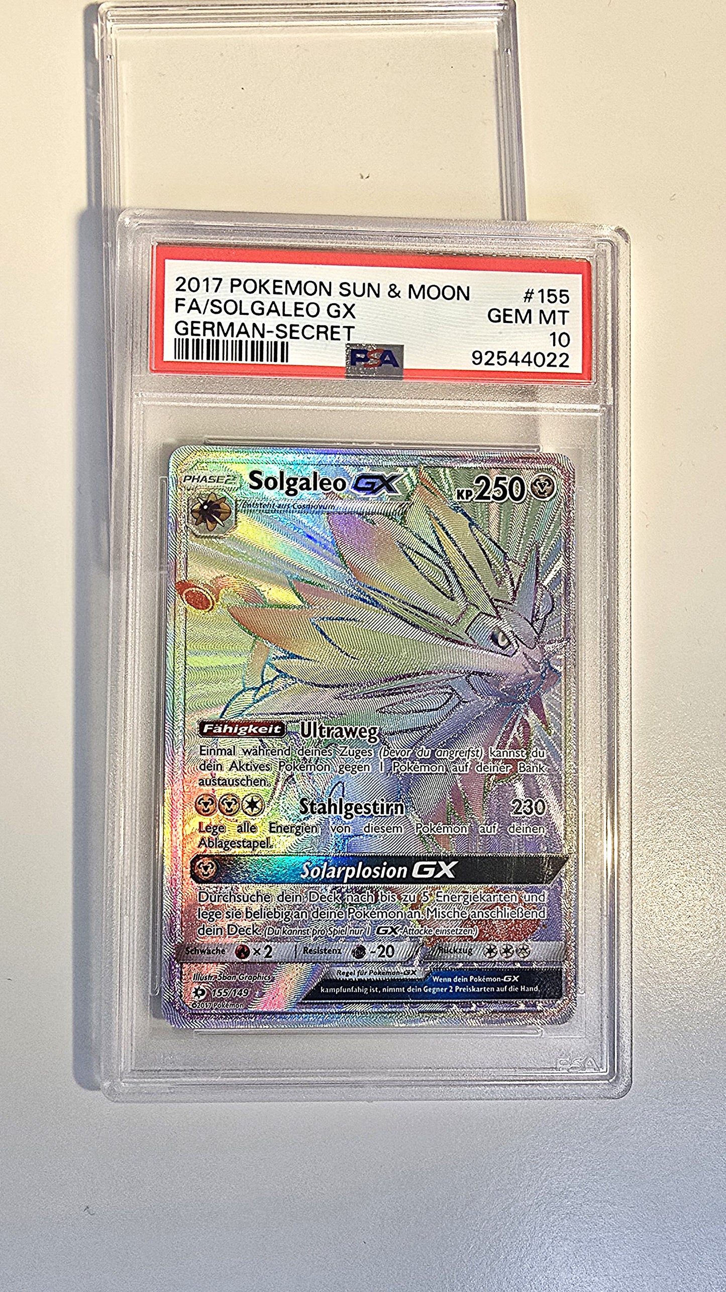 Solgaleo GX Rainbow Sonne & Mond PSA10 POP 1! Deutsch