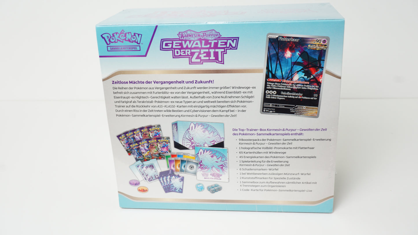 Pokémon-Sammelkartenspiel: Top-Trainer-Box Karmesin & Purpur – Gewalten der Zeit
