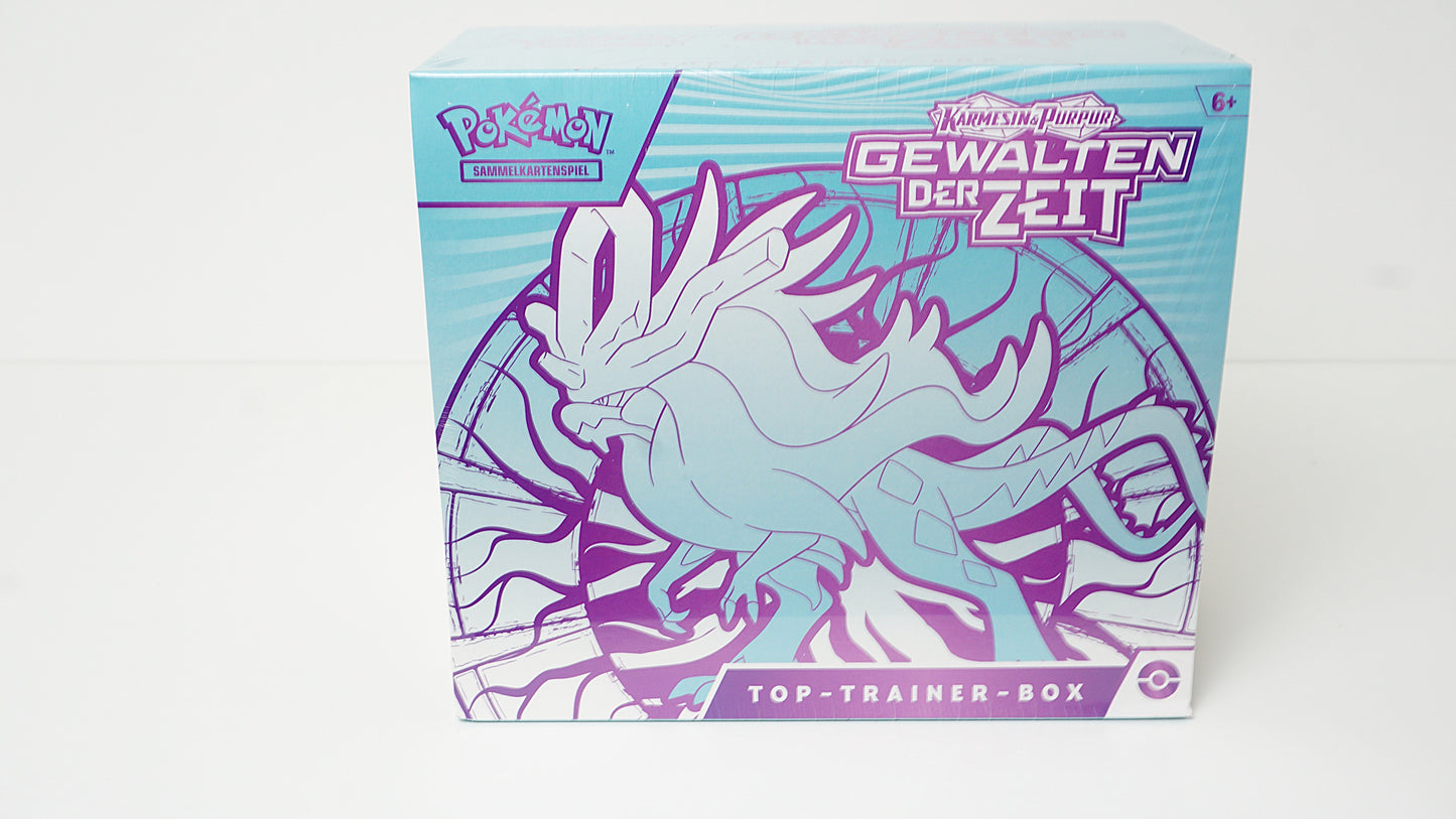 Pokémon-Sammelkartenspiel: Top-Trainer-Box Karmesin & Purpur – Gewalten der Zeit