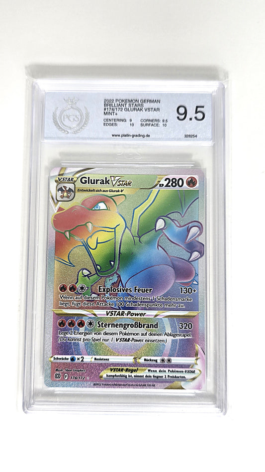 Glurak VSTAR Regenbogen Strahlende Sterne PGS 9,5 Deutsch